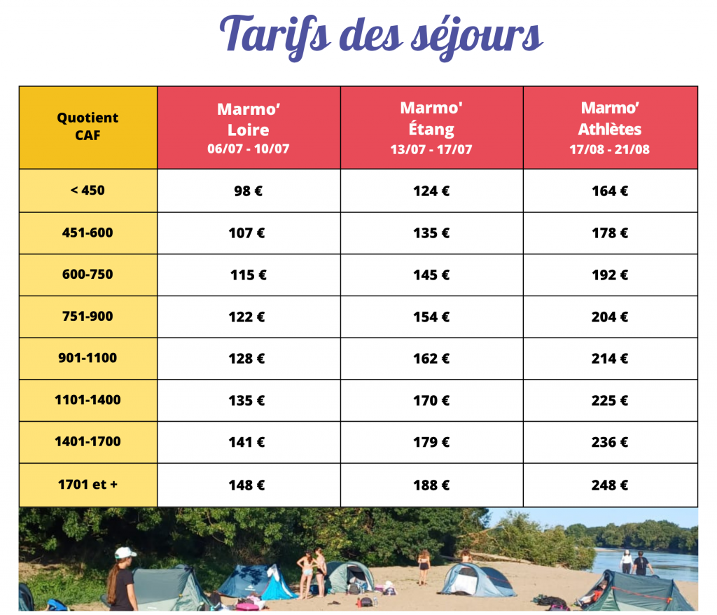 Tarifs camps places restantes
